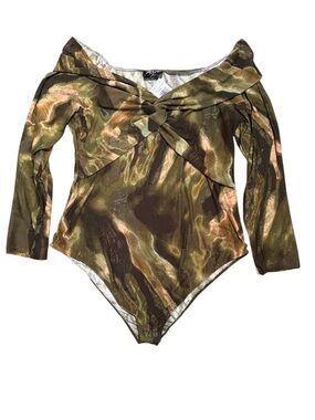 Jolie & Joy 2X Off Shoulder Twist Front Bodysuit NWT Soft Stretch Marble Print